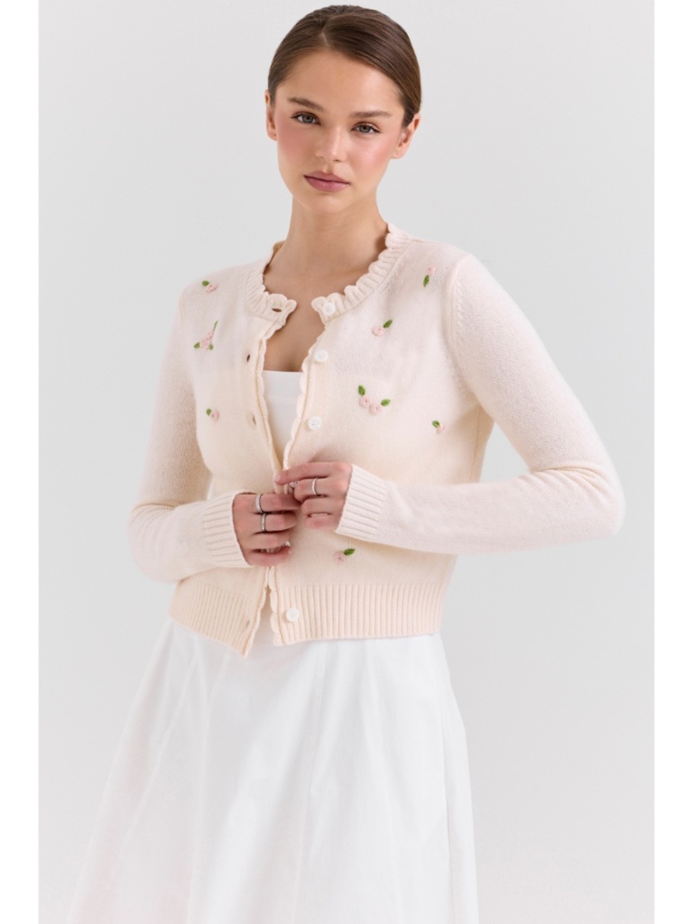 NEW House of CB Anjou 100% Wool Rose Embroidered Cardigan Small - Picture 11 of 17